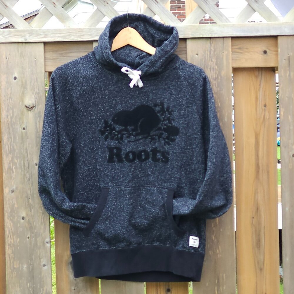 ROOTS CANADA Sweater Size Small Salt and Pepper Hoodie Velvet Beaver Logo